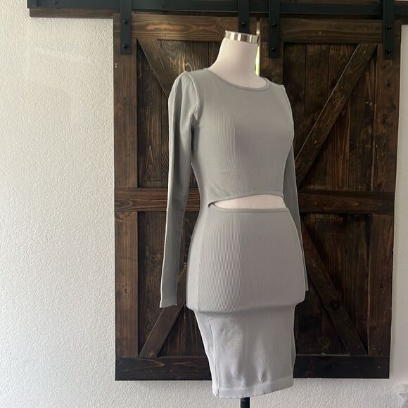 Cut Out Waist Bodycon Dress Long Sleeve Mini Hourglass Shape Wear Dress - Picture 5 of 9